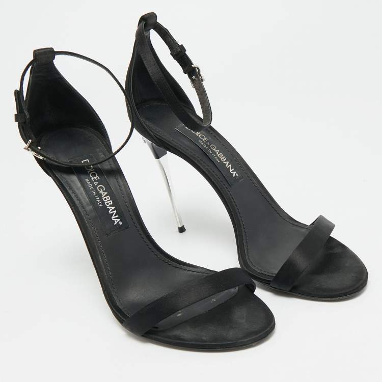 Pre Owned Dolce & Gabbana Keira Size 39 Black Satin Ankle Strap Sandals