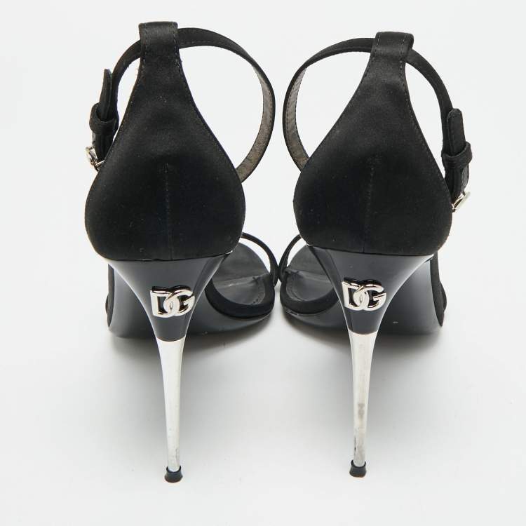 Pre Owned Dolce & Gabbana Keira Size 39 Black Satin Ankle Strap Sandals