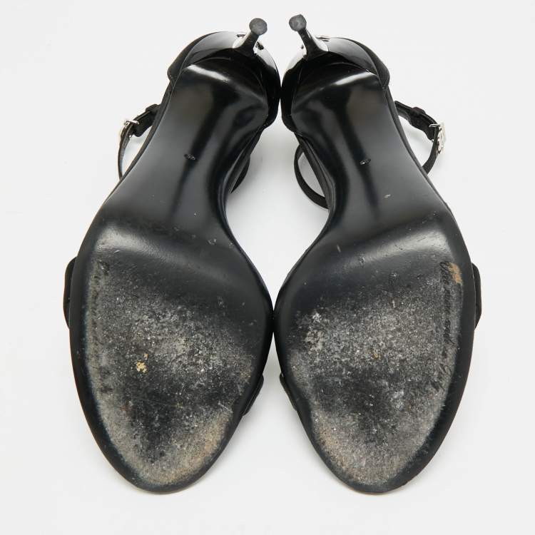 Pre Owned Dolce & Gabbana Keira Size 39 Black Satin Ankle Strap Sandals