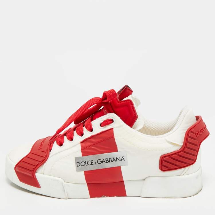 Pre Owned Dolce & Gabbana Size 36 White Nylon and Leather Lace Up Sneakers