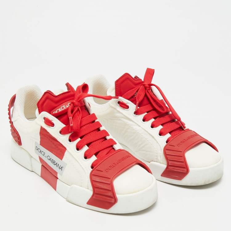 Pre Owned Dolce & Gabbana Size 36 White Nylon and Leather Lace Up Sneakers