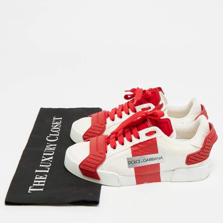 Pre Owned Dolce & Gabbana Size 36 White Nylon and Leather Lace Up Sneakers