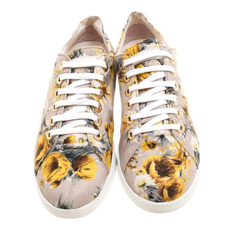 مملوكة مسبقًا Dolce & Gabbana Beige Floral Printed Canvas Low Top Sneakers Size 37.5