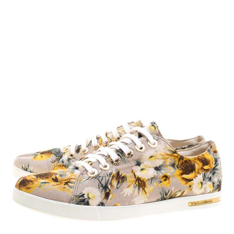 مملوكة مسبقًا Dolce & Gabbana Beige Floral Printed Canvas Low Top Sneakers Size 37.5