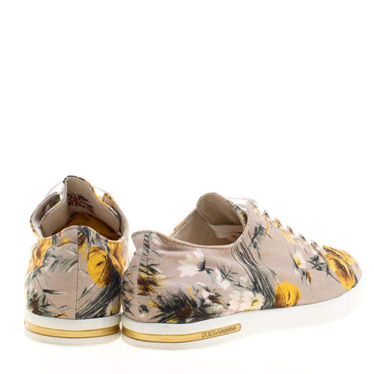 مملوكة مسبقًا Dolce & Gabbana Beige Floral Printed Canvas Low Top Sneakers Size 37.5