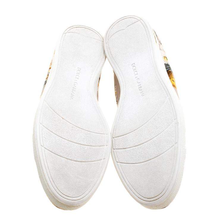 مملوكة مسبقًا Dolce & Gabbana Beige Floral Printed Canvas Low Top Sneakers Size 37.5