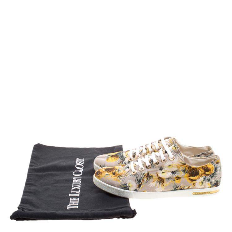 مملوكة مسبقًا Dolce & Gabbana Beige Floral Printed Canvas Low Top Sneakers Size 37.5