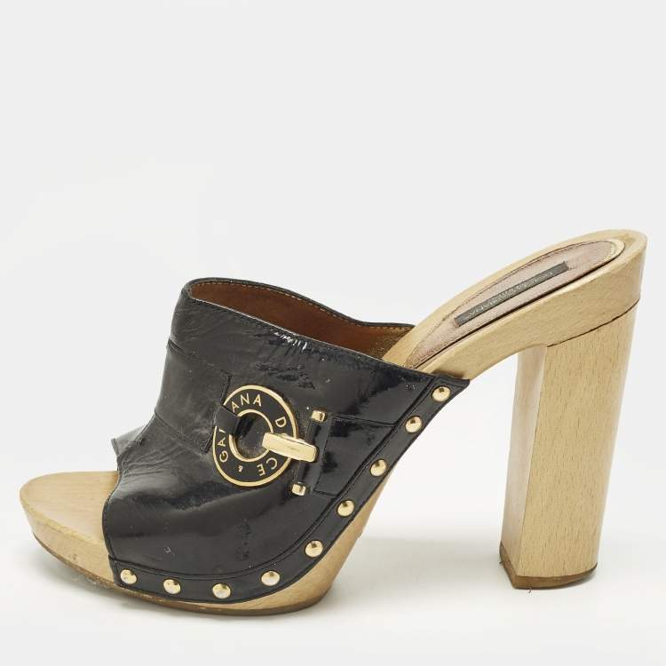 Pre Owned Dolce & Gabbana Size 40 Black Patent Leather Clogs
