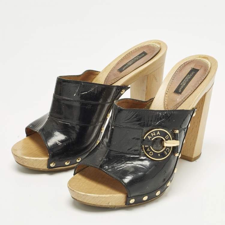 Pre Owned Dolce & Gabbana Size 40 Black Patent Leather Clogs