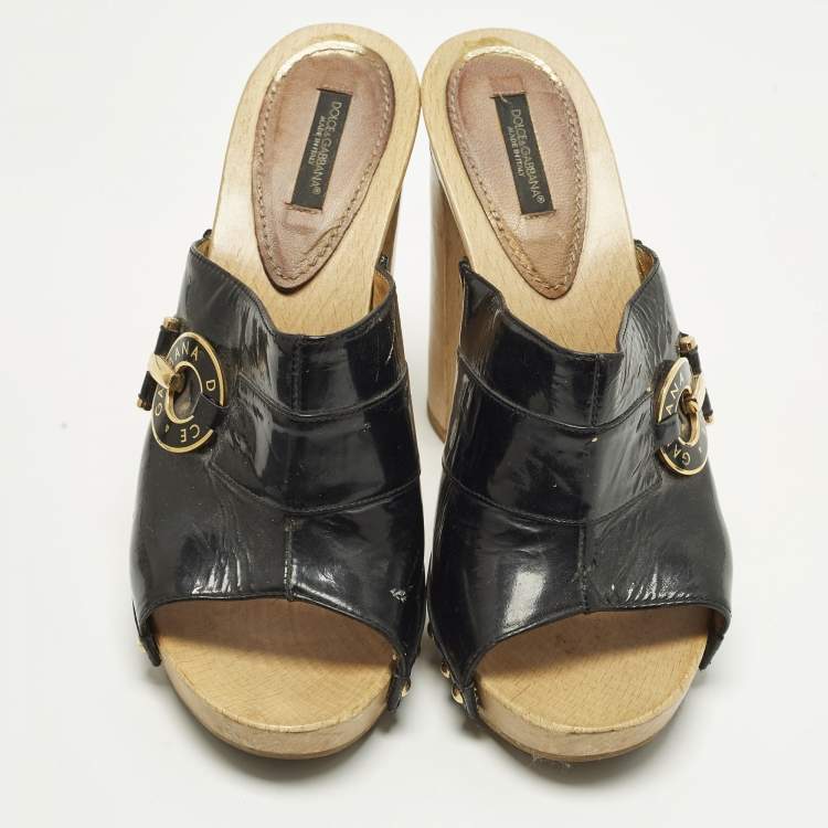 Pre Owned Dolce & Gabbana Size 40 Black Patent Leather Clogs