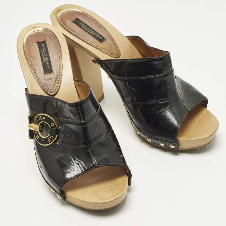 Pre Owned Dolce & Gabbana Size 40 Black Patent Leather Clogs