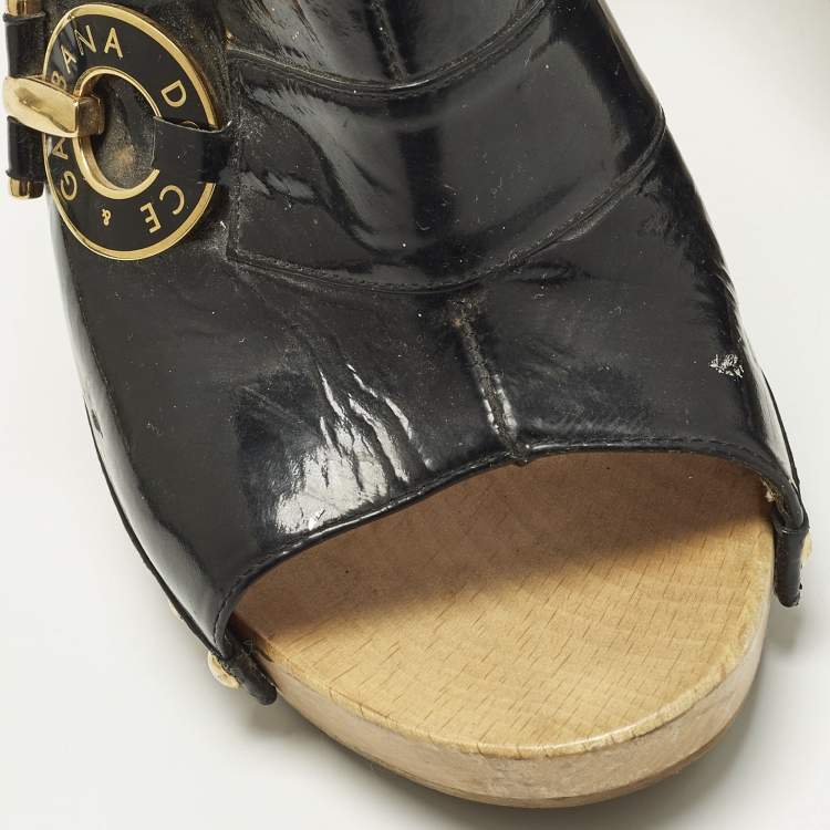 Pre Owned Dolce & Gabbana Size 40 Black Patent Leather Clogs