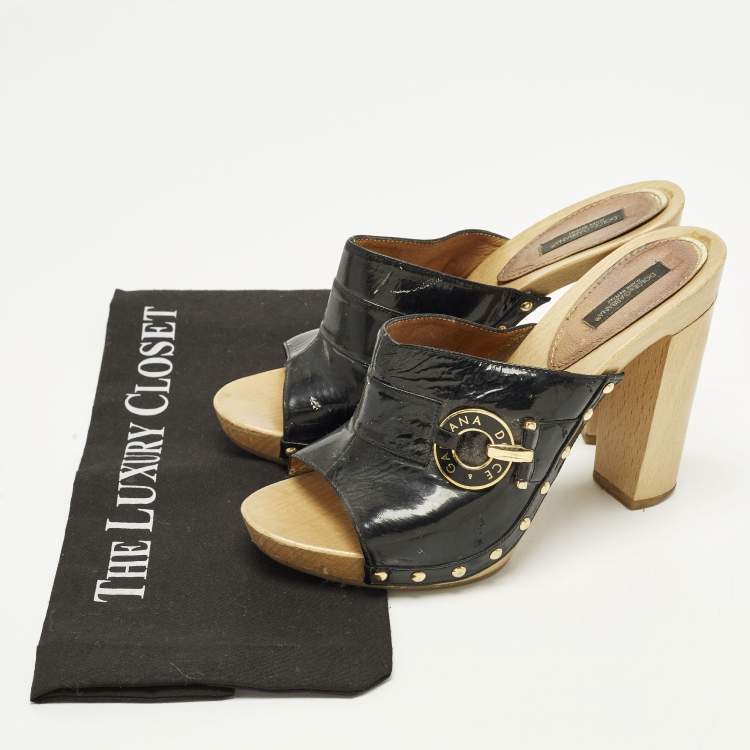 Pre Owned Dolce & Gabbana Size 40 Black Patent Leather Clogs