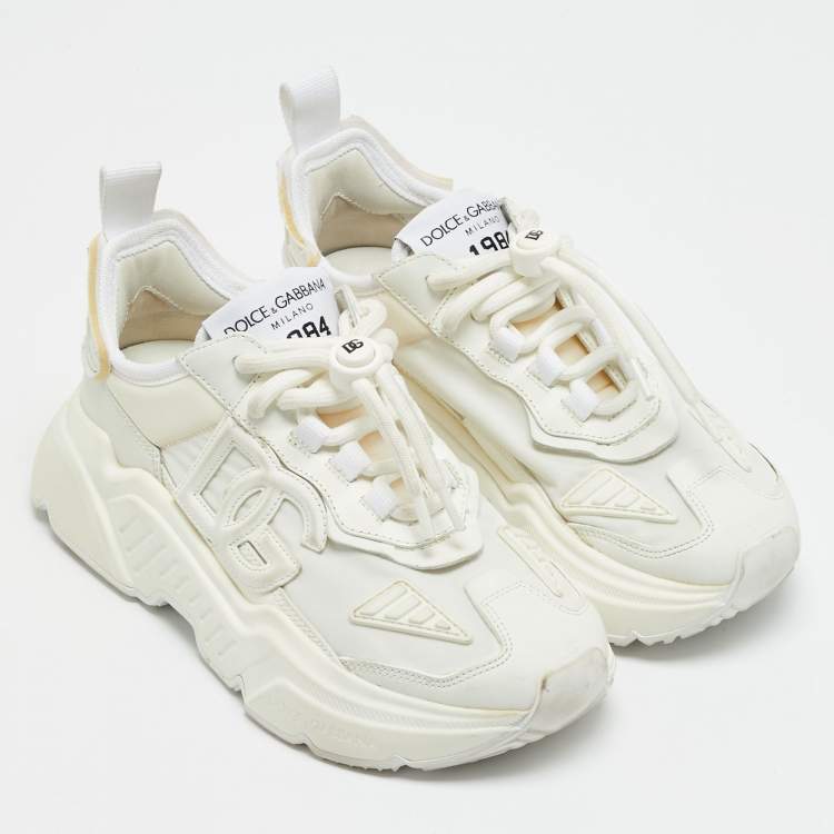 Pre Owned حذاء رياضي دولتشي أند غابانا بورتوفينو برباط شعار الماركة جلد أسود وذهبي مقاس 38.5