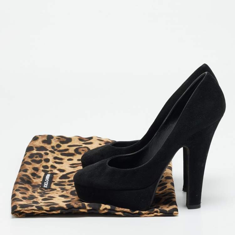 Pre Owned Dolce & Gabbana Size 37 Black Suede Platform Pumps