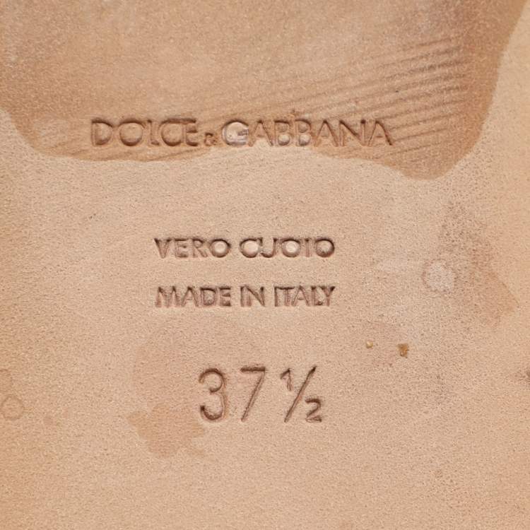 Pre Owned Dolce & Gabbana Size 37.5 Black Satin Floral Embroidered Flats
