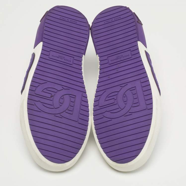 Pre Owned Dolce & Gabbana Portofino Size 38 White/Purple Leather Lace Up Sneakers