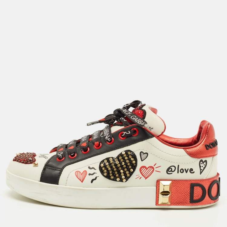 Pre Owned Dolce & Gabbana Portofino Size 38 White/Black Leather Lace Up Sneakers