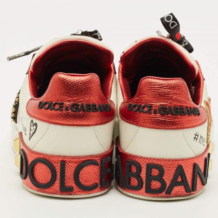 Pre Owned Dolce & Gabbana Portofino Size 38 White/Black Leather Lace Up Sneakers