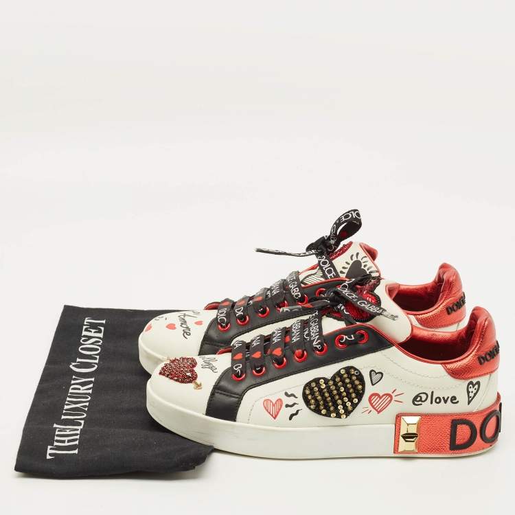 Pre Owned Dolce & Gabbana Portofino Size 38 White/Black Leather Lace Up Sneakers