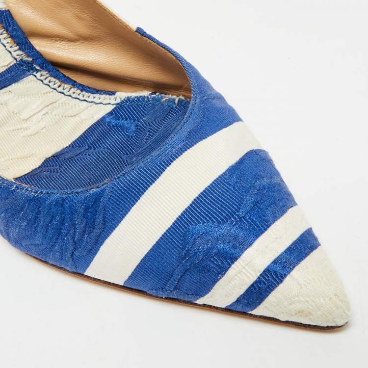 Pre Owned Dolce & Gabbana Size 40 Blue/White Brocade Fabric Slingback Pumps