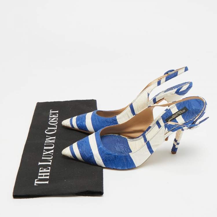 Pre Owned Dolce & Gabbana Size 40 Blue/White Brocade Fabric Slingback Pumps