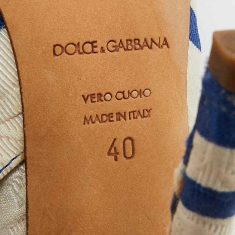 Pre Owned Dolce & Gabbana Size 40 Blue/White Brocade Fabric Slingback Pumps