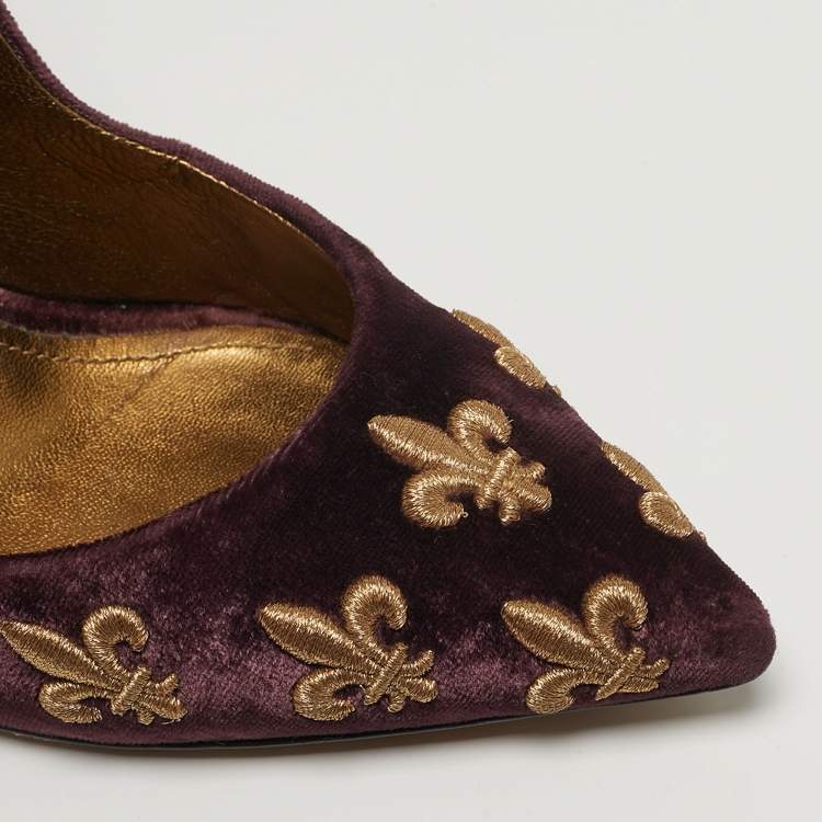 Pre Owned Dolce & Gabbana Lily Size 40 Burgundy Velvet Embroidered Pointed Toe Pumps