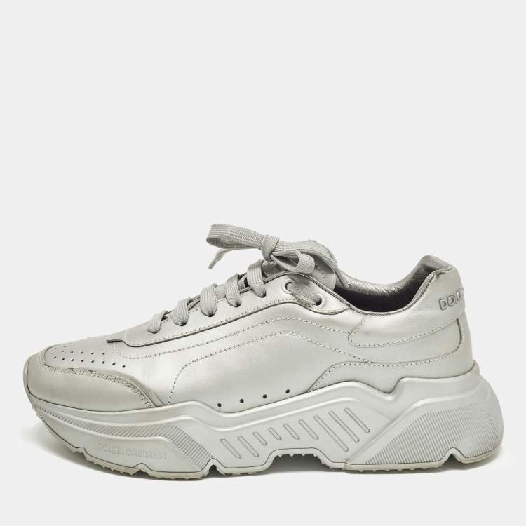 Pre Owned Dolce & Gabbana Daymaster Size 41 Grey Leather Lace Up Sneakers
