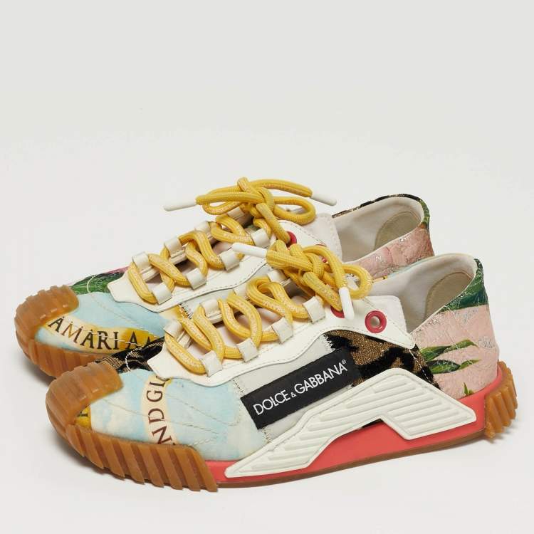 Pre Owned Dolce & Gabbana Ns1 Size 38 Multicolor Leather and Lurex Fabric Lace Up Sneakers