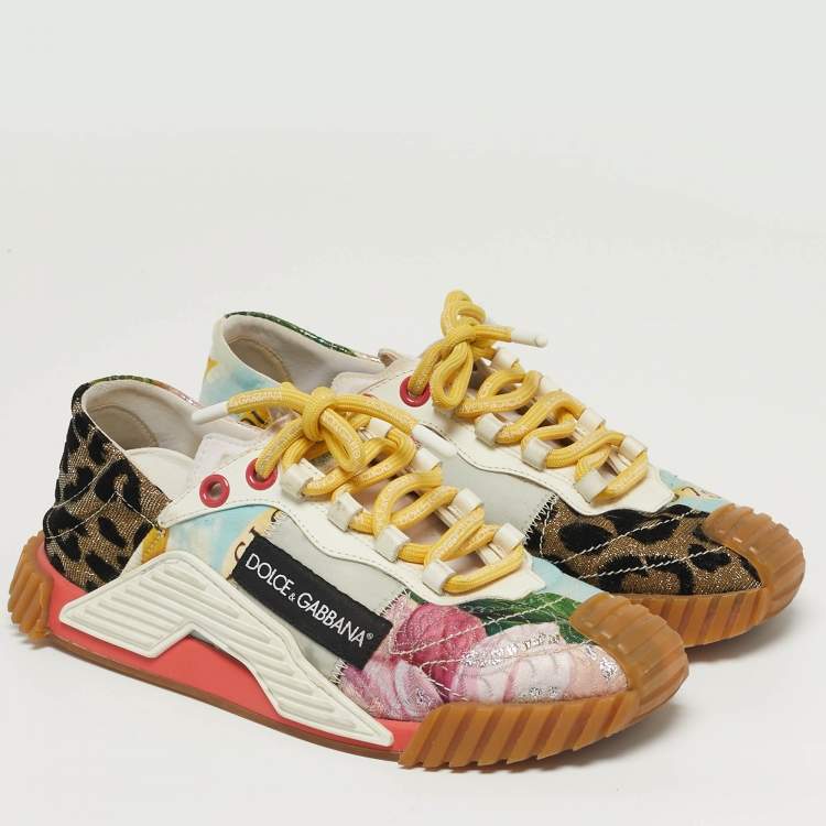 Pre Owned Dolce & Gabbana Ns1 Size 38 Multicolor Leather and Lurex Fabric Lace Up Sneakers