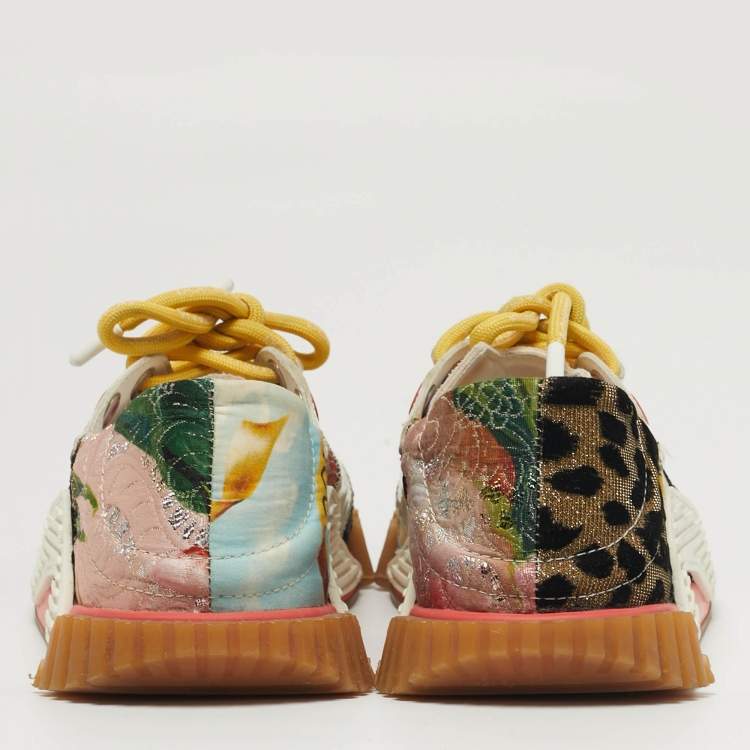 Pre Owned Dolce & Gabbana Ns1 Size 38 Multicolor Leather and Lurex Fabric Lace Up Sneakers