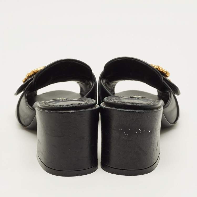 Pre Owned Dolce & Gabbana Baroque Size 37 Black Leather Slide Sandals