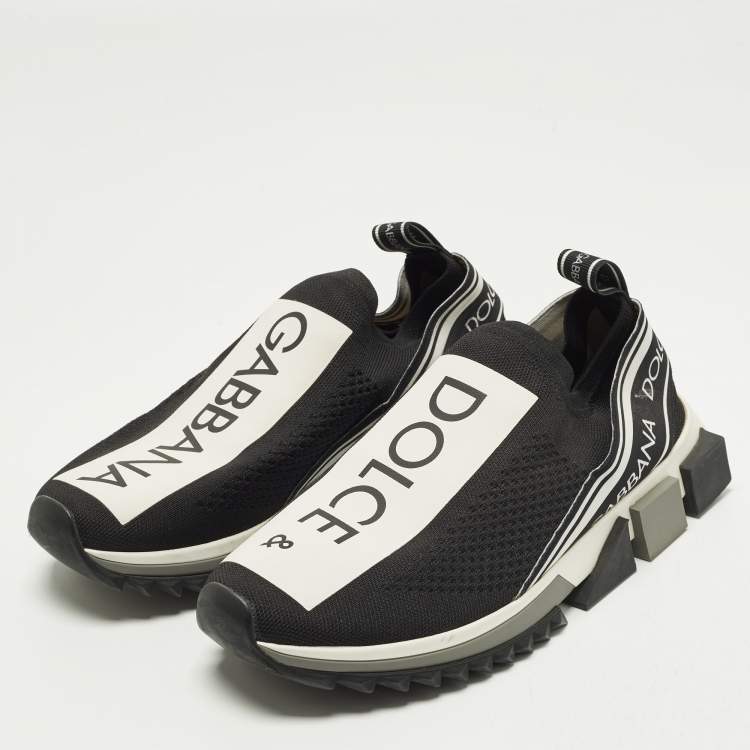 Pre Owned Dolce & Gabbana  Size 41.5 Black Knit Fabric Sorrento Slip On Sneakers