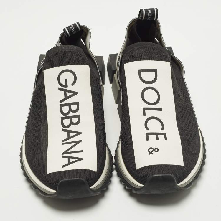 Pre Owned Dolce & Gabbana  Size 41.5 Black Knit Fabric Sorrento Slip On Sneakers