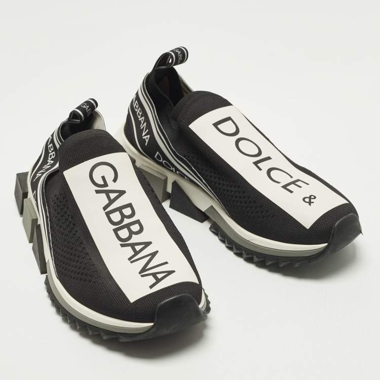 Pre Owned Dolce & Gabbana  Size 41.5 Black Knit Fabric Sorrento Slip On Sneakers