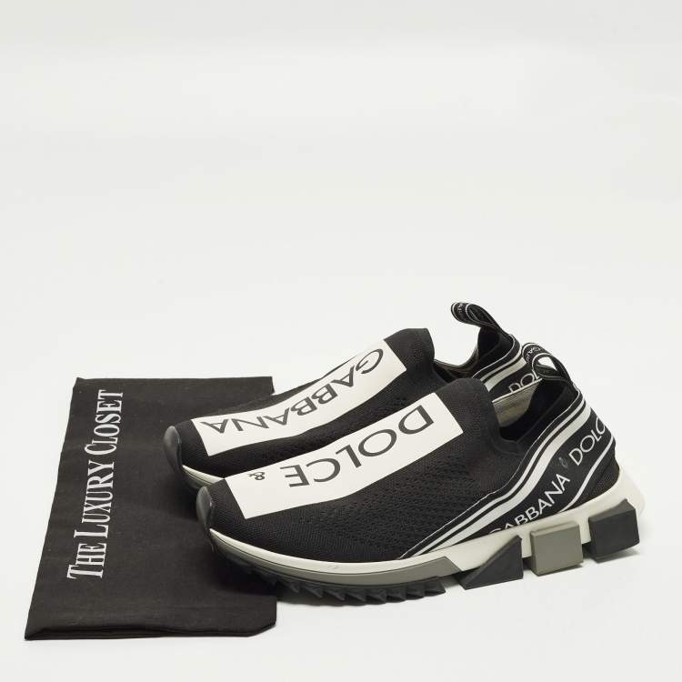 Pre Owned Dolce & Gabbana  Size 41.5 Black Knit Fabric Sorrento Slip On Sneakers