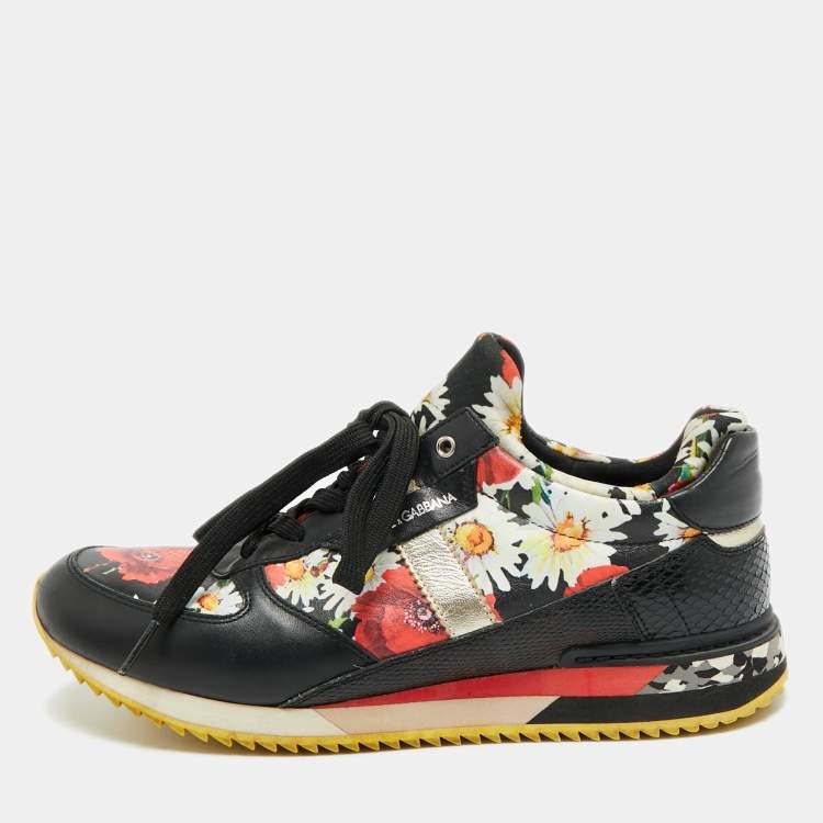 مملوكة مسبقًا Dolce & Gabbana Size 39 Multicolor Python and Leather Floral Printed Low Top Sneakers