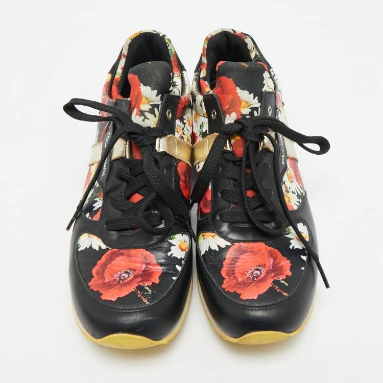 مملوكة مسبقًا Dolce & Gabbana Size 39 Multicolor Python and Leather Floral Printed Low Top Sneakers