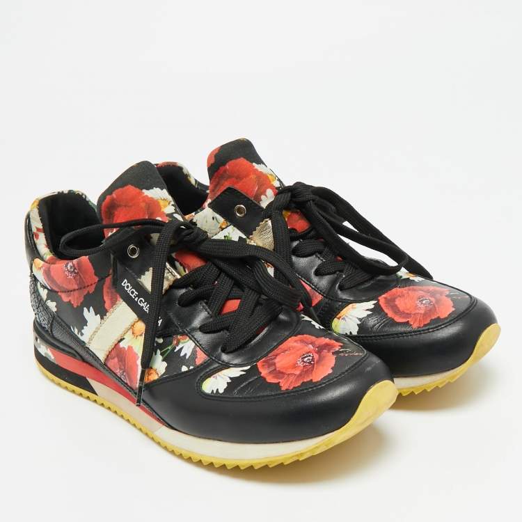 مملوكة مسبقًا Dolce & Gabbana Size 39 Multicolor Python and Leather Floral Printed Low Top Sneakers