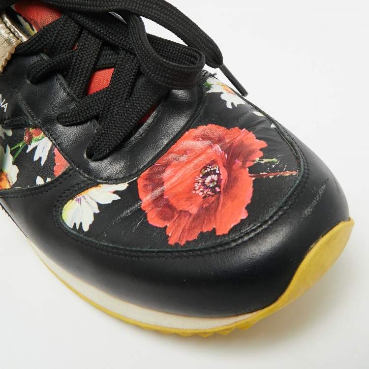 مملوكة مسبقًا Dolce & Gabbana Size 39 Multicolor Python and Leather Floral Printed Low Top Sneakers