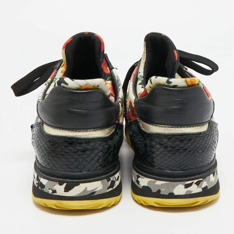 مملوكة مسبقًا Dolce & Gabbana Size 39 Multicolor Python and Leather Floral Printed Low Top Sneakers