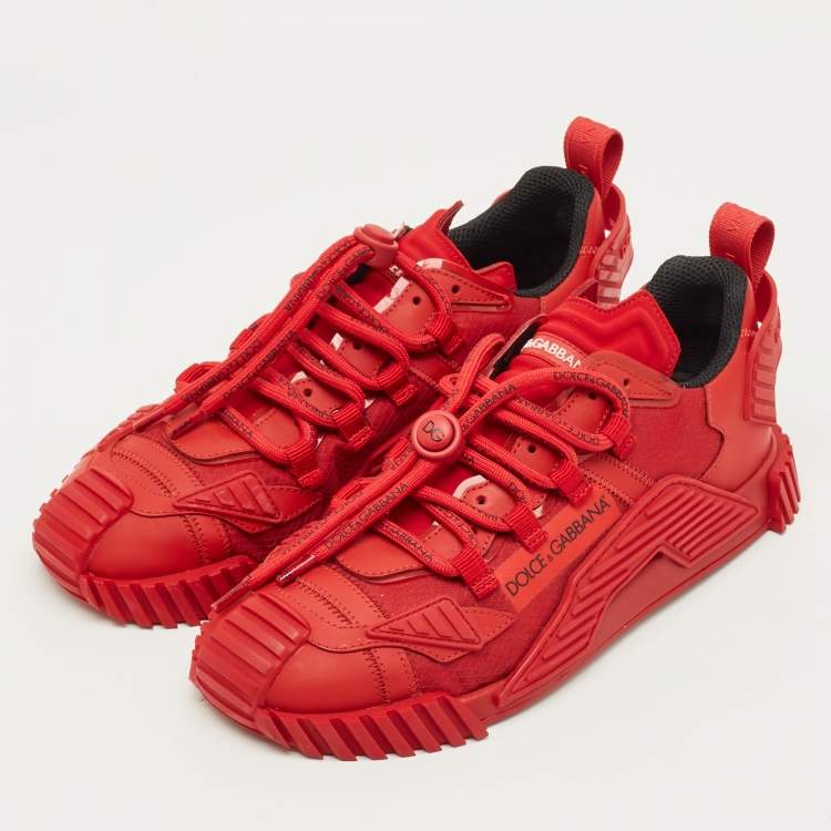 Pre Owned Dolce & Gabbana Ns1 Size 39 Red Fabric and Leather Lace Up Sneakers