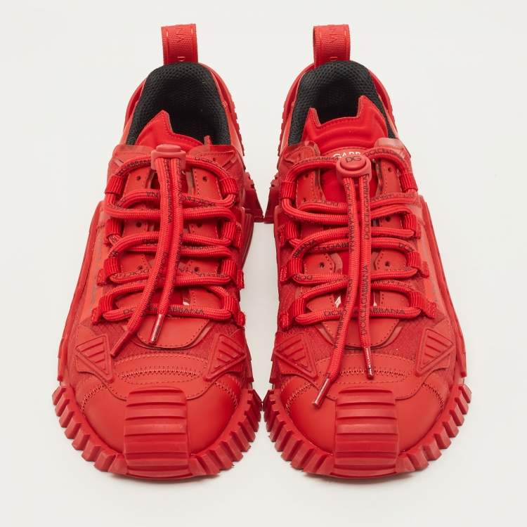 Pre Owned Dolce & Gabbana Ns1 Size 39 Red Fabric and Leather Lace Up Sneakers