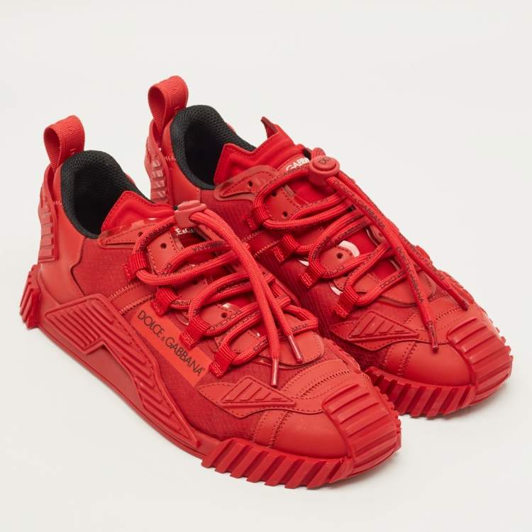 Pre Owned Dolce & Gabbana Ns1 Size 39 Red Fabric and Leather Lace Up Sneakers