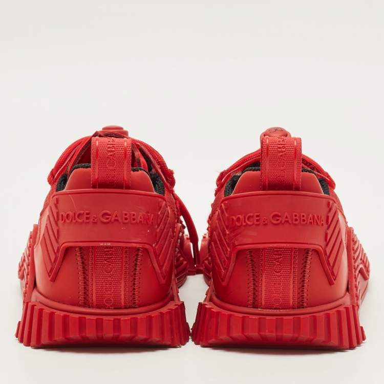 Pre Owned Dolce & Gabbana Ns1 Size 39 Red Fabric and Leather Lace Up Sneakers