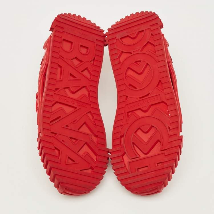 Pre Owned Dolce & Gabbana Ns1 Size 39 Red Fabric and Leather Lace Up Sneakers