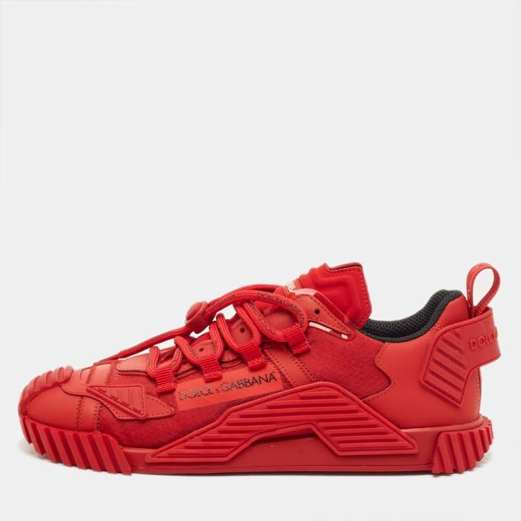 Pre Owned Dolce & Gabbana Ns1 Size 39 Red Fabric and Leather Lace Up Sneakers