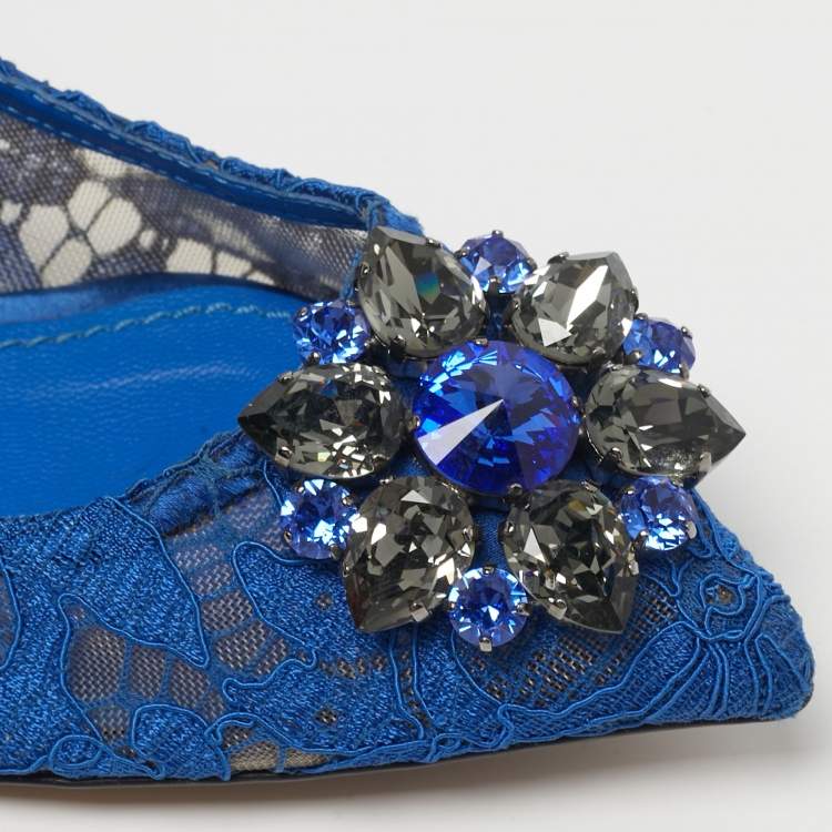 Pre Owned Dolce & Gabbana Size 38.5 Blue Lace and Mesh Bellucci Pumps