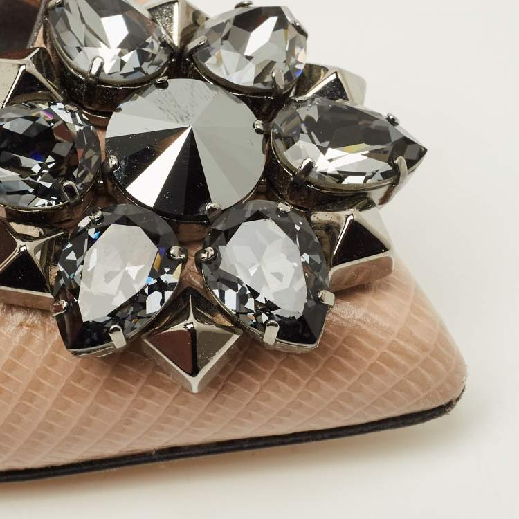 Pre Owned Dolce & Gabbana Bellucci Size 37 Beige Lizard Embossed Leather Pumps